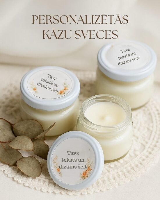 Dabīgā vaska svece kāzām burciņā ar kastīti - dāvana kāzu viesiem